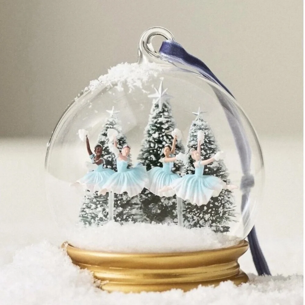 Anthropologie New York City Ballet Snowglobe Handpainted Glass Ornament NWT